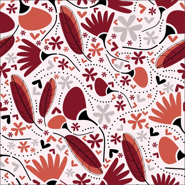 Fleurs et plumes décoratives sur fond blanc - motif sans couture — Image vectorielle
