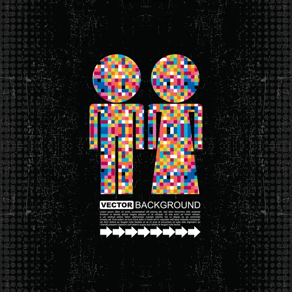 Colorido par de hombres y mujeres en el fondo grunge vector — Archivo Imágenes Vectoriales