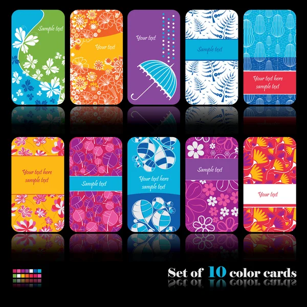 Conjunto de diez tarjetas de otoño de colores — Vector de stock