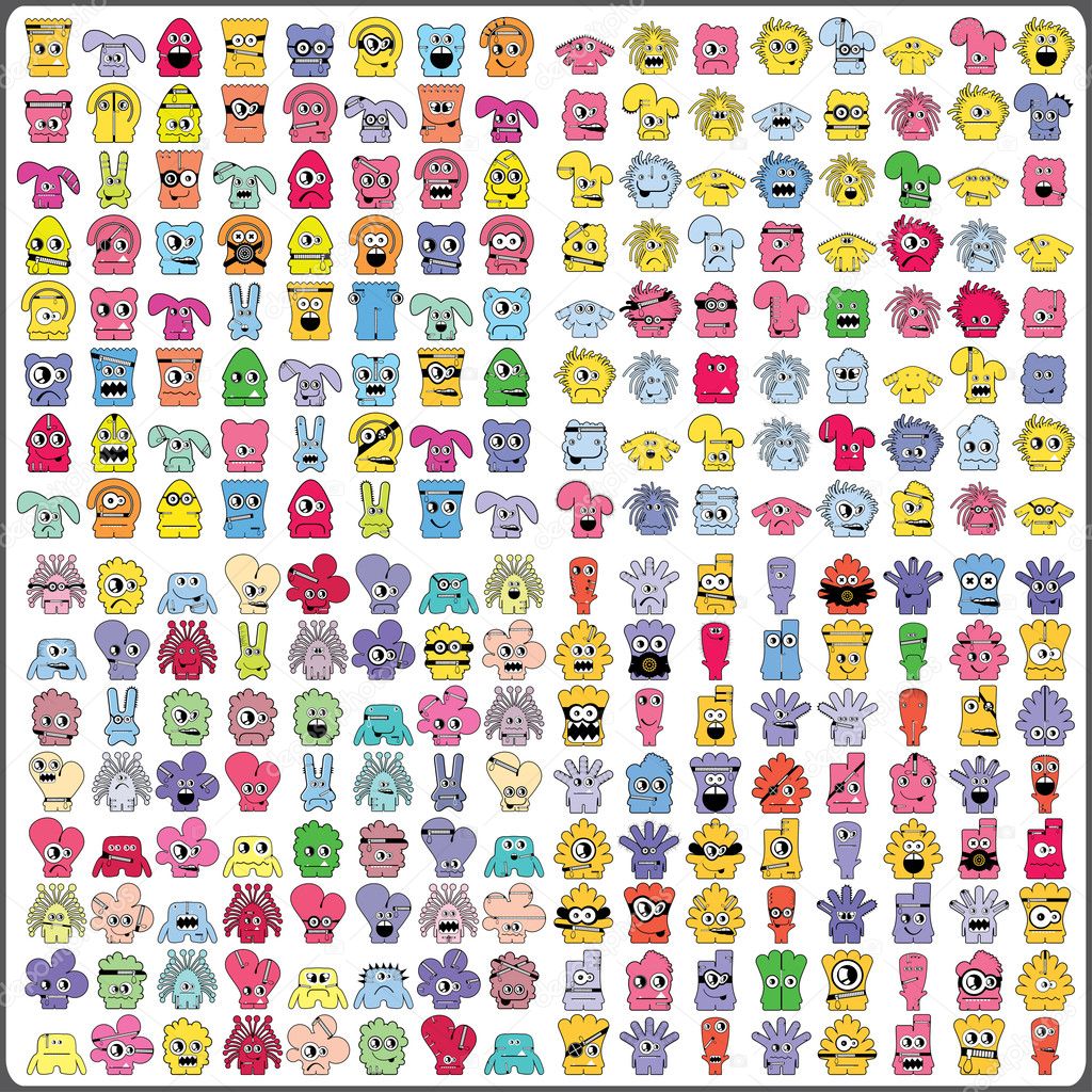 Big set of colorful monsters
