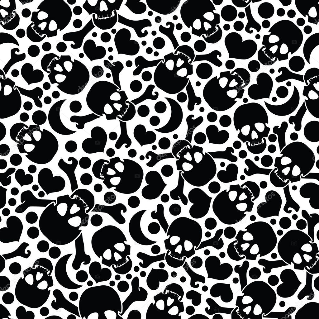 Black skulls on white background - seamless pattern