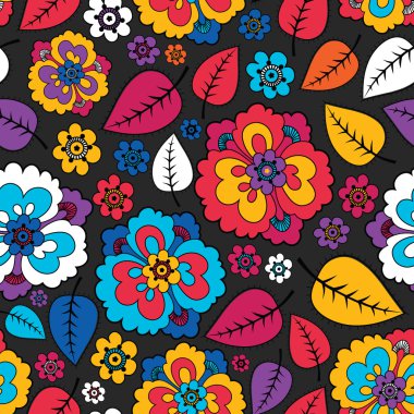 Colorful leafs and flowers - seamless pattern clipart