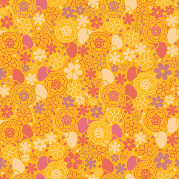 Kleurrijke blaadjes en bloemen - naadloze patroon — Stockvector