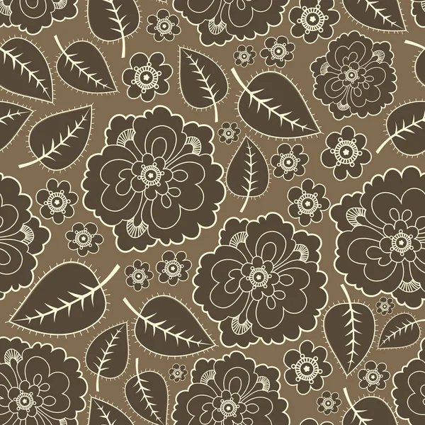 Bunte Blätter und Blumen - nahtloses Muster — Stockvektor