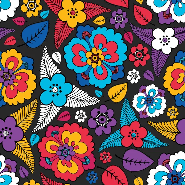 Kleurrijke blaadjes en bloemen - naadloze patroon — Gratis stockfoto