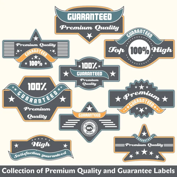 Qualità premium e garanzia della collezione di etichette — Vettoriale Stock