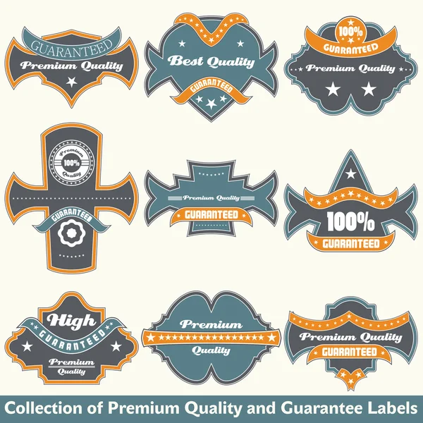 Qualità premium e garanzia della collezione di etichette — Vettoriale Stock