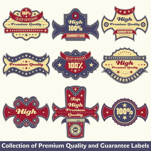 Colección de etiquetas de calidad y garantía premium — Vector de stock