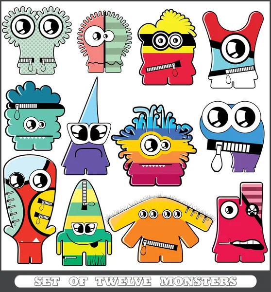 Twelve colorful monsters — Stock Vector