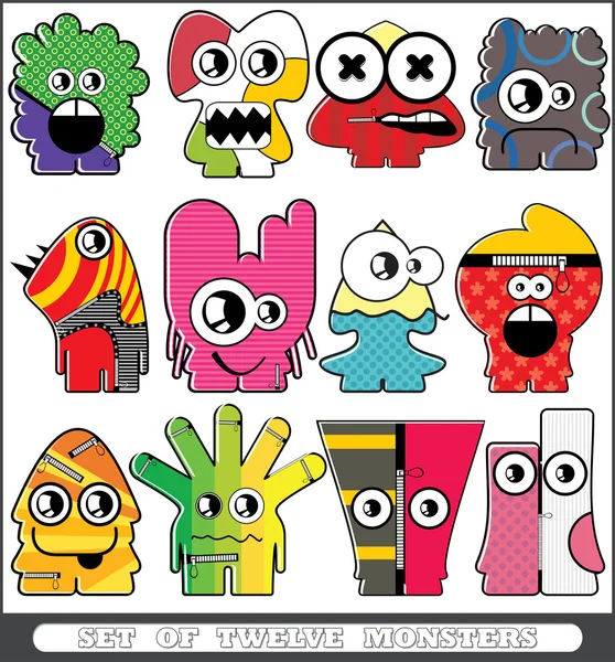 Twelve colorful monsters — Stock Vector