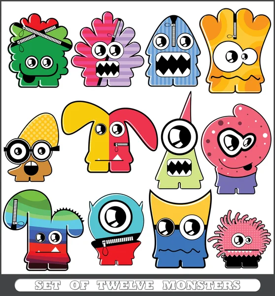 Douze monstres colorés — Image vectorielle