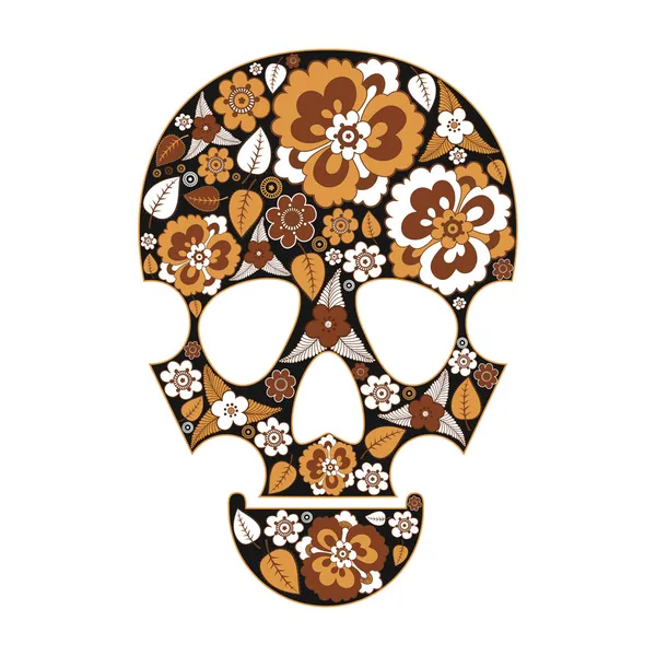Cráneo en flores, aislado en negro — Vector de stock