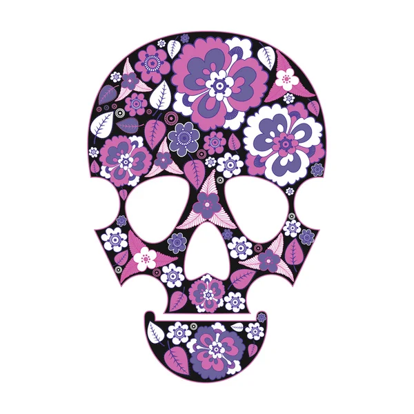 黒に分離された花の頭蓋骨 — ストックベクタ