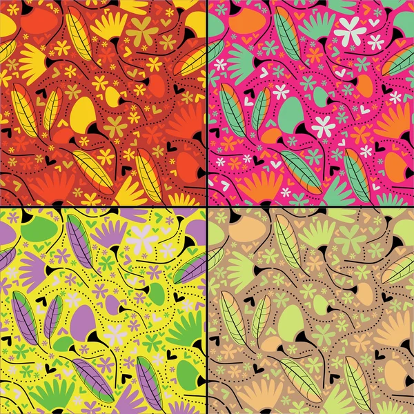 Ensemble de quatre éléments décoratifs colorés - motif sans couture — Image vectorielle