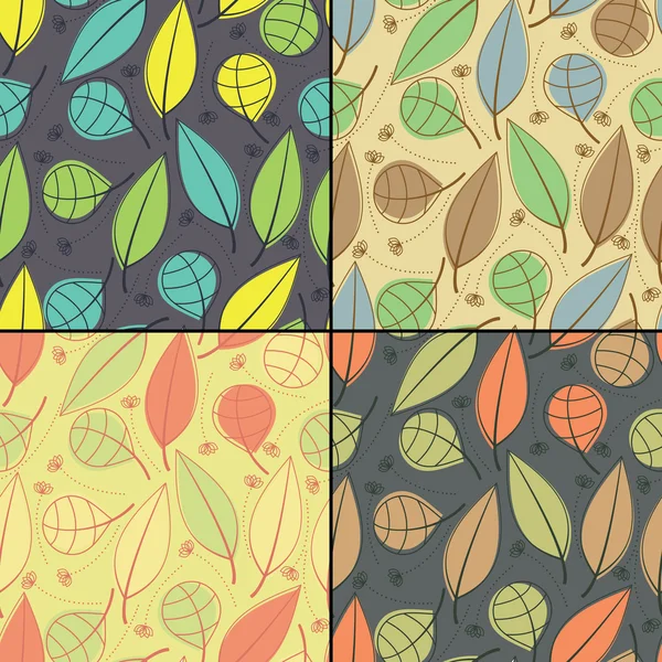 Set aus vier farbenfrohen dekorativen Elementen - nahtloses Muster — Stockvektor