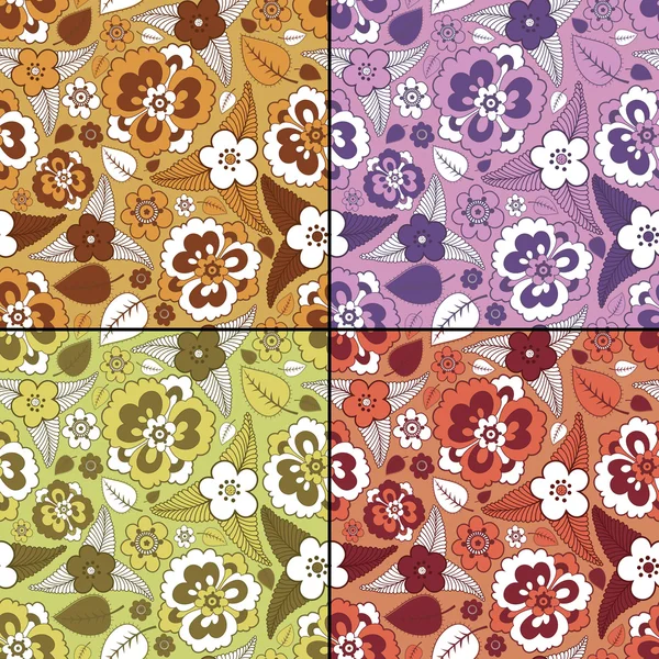 Conjunto de quatro elementos decorativos coloridos padrão sem costura — Vetor de Stock