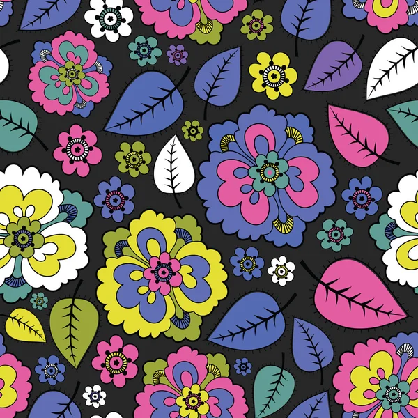 Blommor och blad - sömlösa mönster — Stock vektor