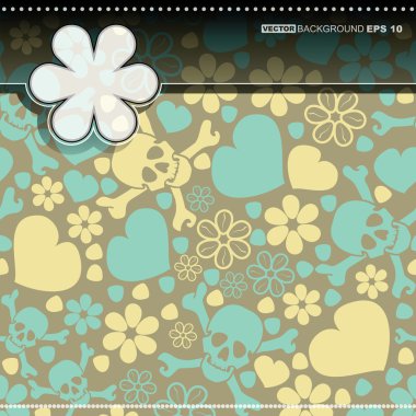 renkli kafatasları ve kalpleri kartı