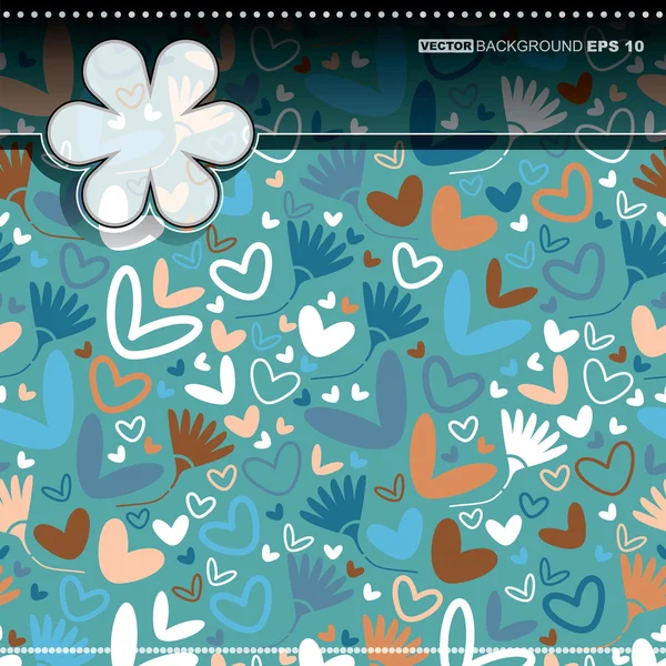 Coeurs et fleurs colorés - motif sans couture — Image vectorielle