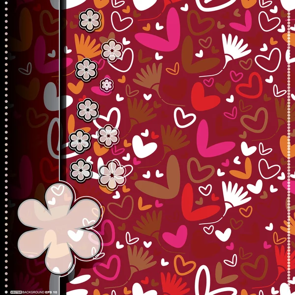 Kleurrijke harten en bloemen - naadloze patroon — Stockvector
