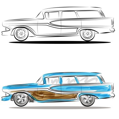 Watercolor Station Wagon Line Art clipart