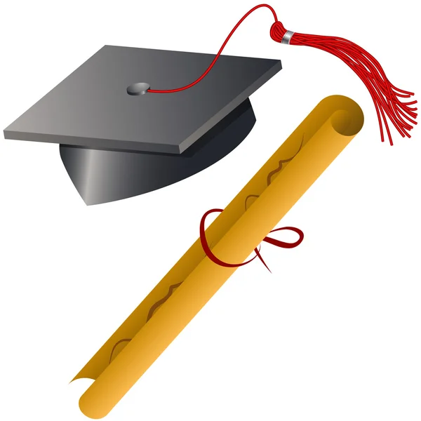 Érettségi sapkát és a Diploma meg — Stock Vector