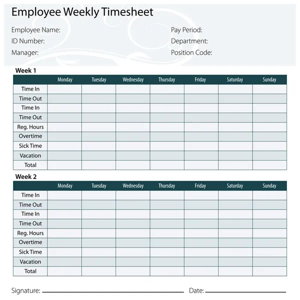 Employee Timesheet Template — Stock Vector