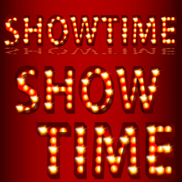 Luzes teatrais ShowtimeTexto —  Vetores de Stock