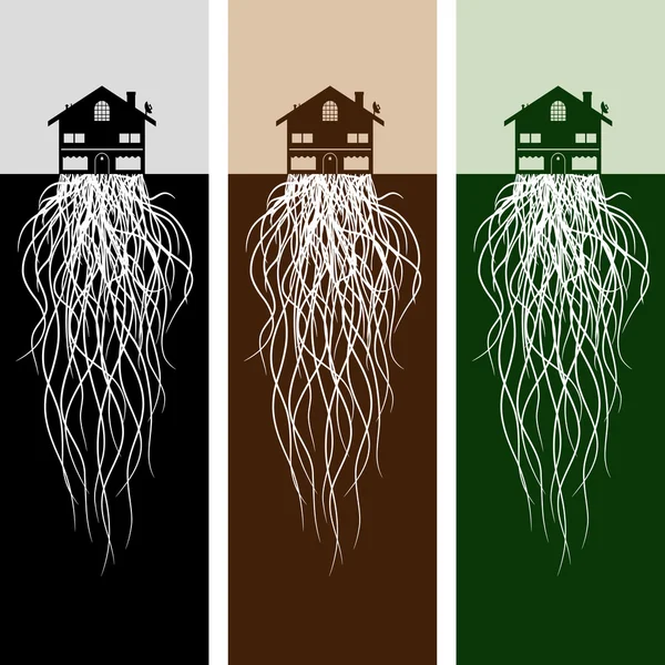 Casa com raízes —  Vetores de Stock