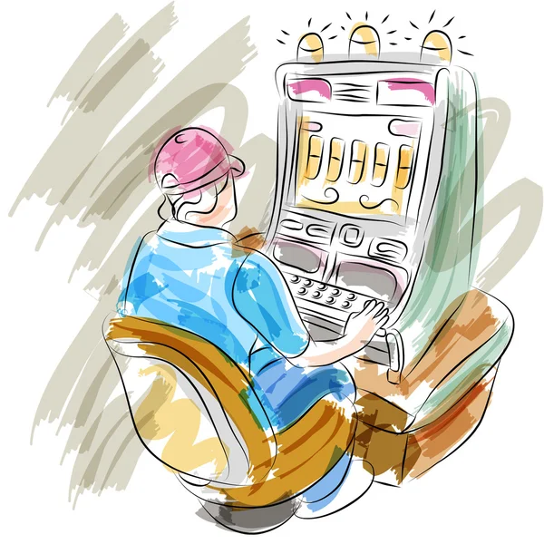 Woman Playing Slot Machine — Stock Vector