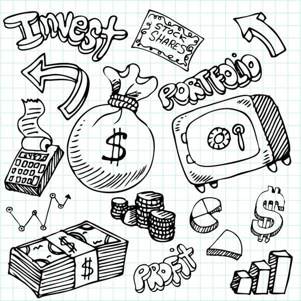 Finansiella symboluppsättning doodle — Stock vektor
