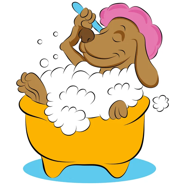 Perro tomando un baño de burbujas — Vector de stock