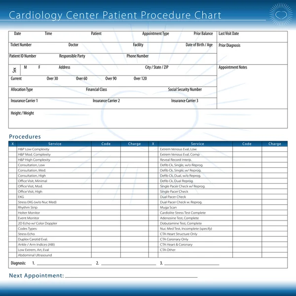 Kardiologické centrum pacienta postup graf — Stockový vektor