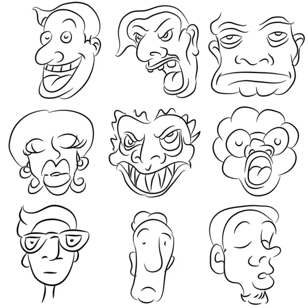 Kreslené obličeje sada — Stockový vektor