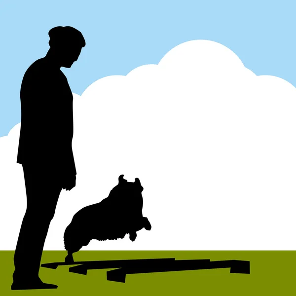 Frontera Collie perro con entrenador — Vector de stock