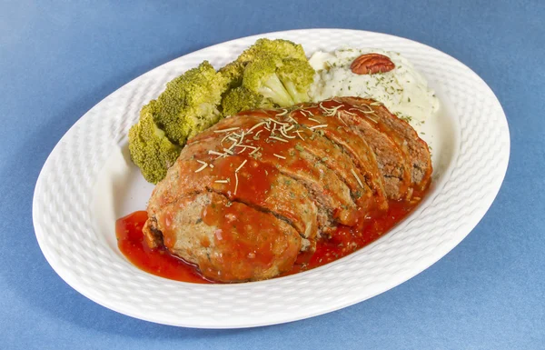 Meat Loaf With Greens and Mashed Potatoes Stock Picture