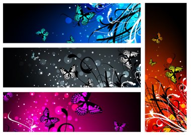 Butterfly floral banner collection clipart