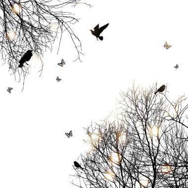 Silhouette of trees and birds clipart