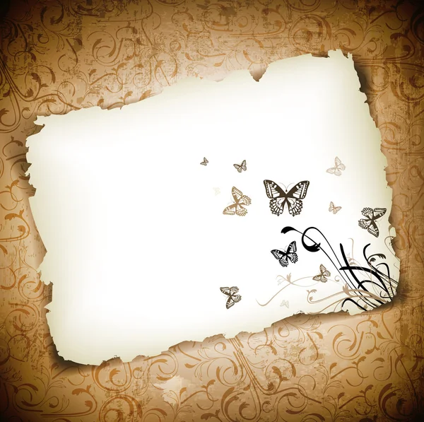 Butterflies at paper over grunge background — Stock Vector