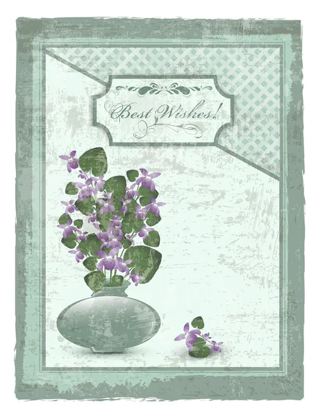 Cartão postal com violeta no fundo grunge — Vetor de Stock