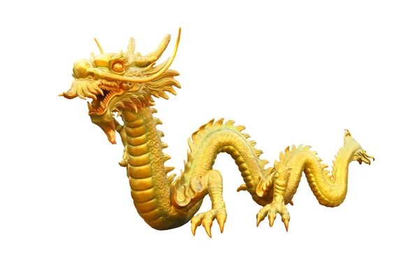 Golden dragon from public area on white background. — Stock Photo, Image