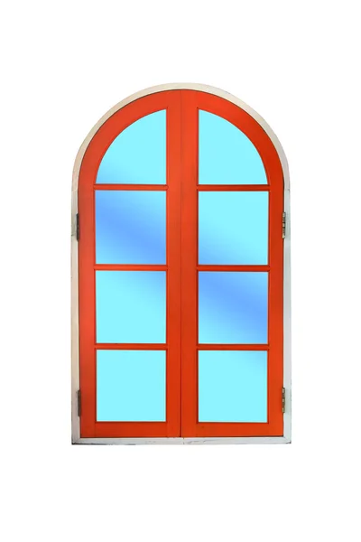Bogen Holzfenster auf weißem Hintergrund. — Stockfoto