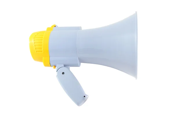 Lado de megáfono amarillo y gris sobre fondo blanco . —  Fotos de Stock