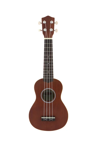 Malé kytara (ukulele) přímý pohled na bílém pozadí. — Stock fotografie