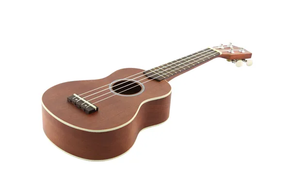 Liten gitarr (ukulele) fokus kroppen på vit bakgrund. — Stockfoto