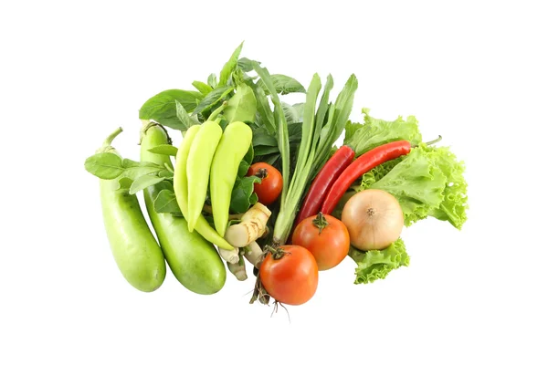 Green and red vegetables side view on white background. — Stock Photo, Image