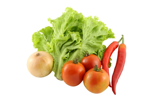 白い背景の上の緑と赤の野菜グループ. — ストック写真