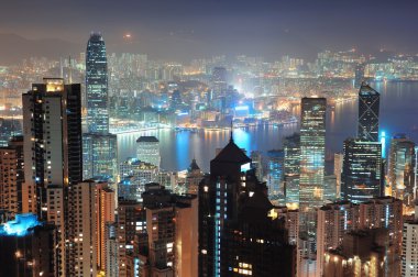 Hong Kong at night clipart