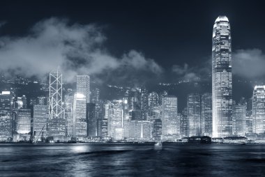 Hong kong skyline siyah ve beyaz