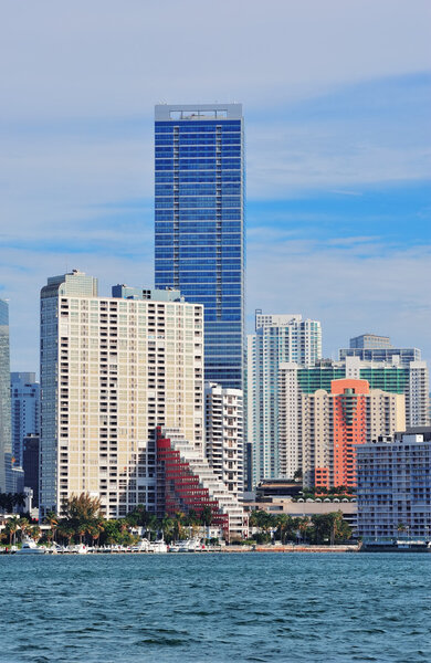 Urban architecture over sea from Miami Florida in the day.